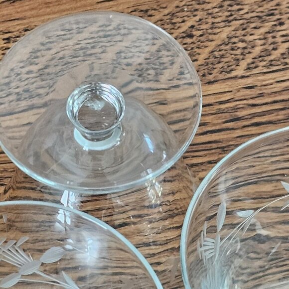 Etched Floral Vine Cocktail Glasses MCM dessert footed short stem oyster cup (3 - Picture 4 of 9